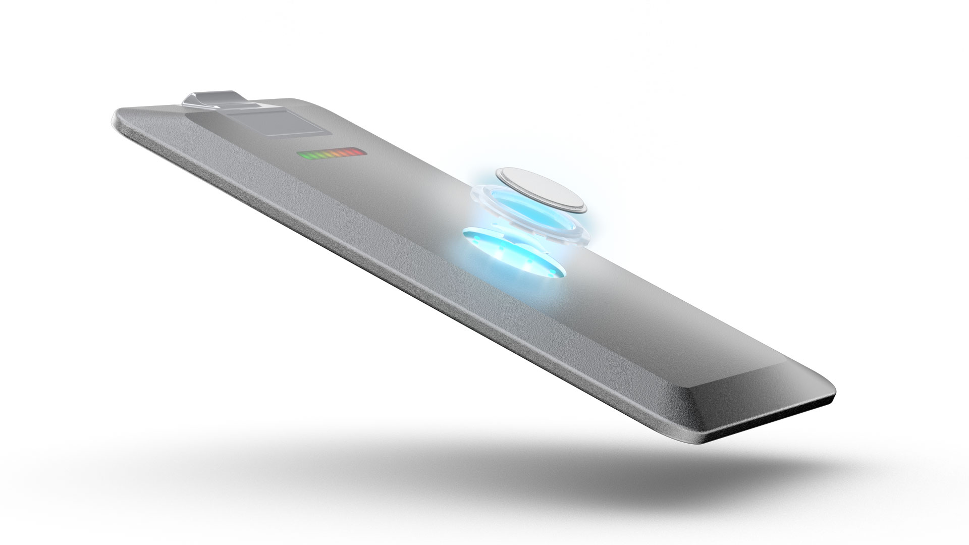 Close view of the Zepto smart button and its LED gradient